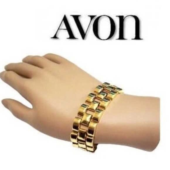 Avon Basketweave Box Chain Link Bracelet Gold Tone - Picture 1 of 6